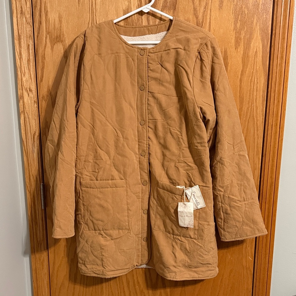 Hem & Thread Quilted Camel Long Jacket
